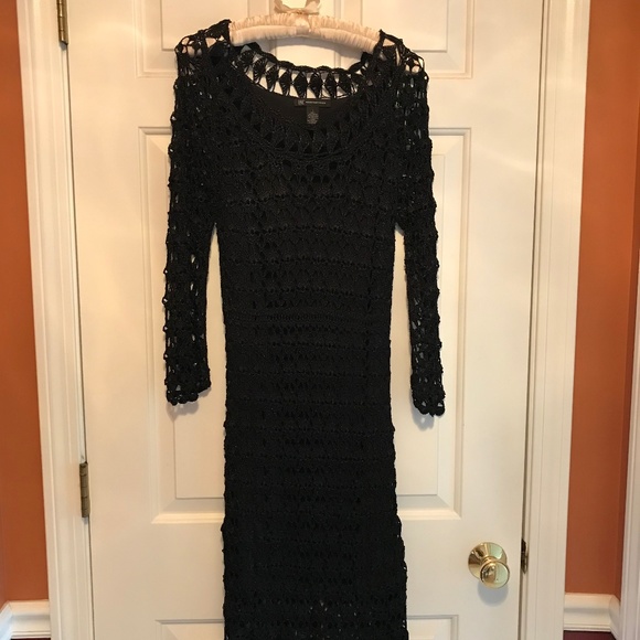 INC black crochet dress with metallic threading, L - Picture 1 of 6